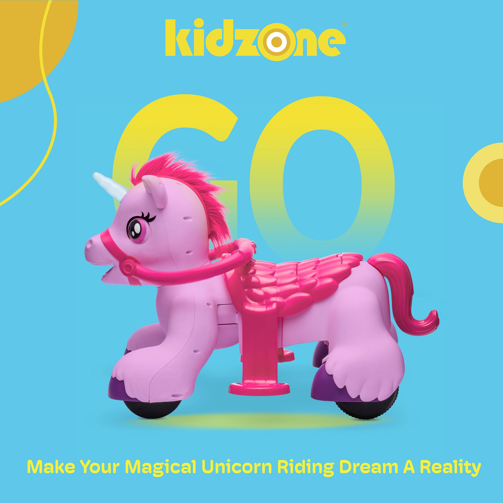 Kidzone 12V Unicorn Ride On Toy for Toddlers 1.5 3 Years Old Interactive Kids Electric Car w Carrot Toy Comb and Funny Animal Sounds kidzonetoys.shop