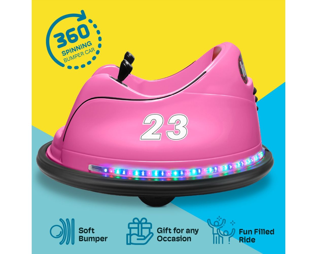 Kidzone 6V Electric Ride-On Bumper Car for Toddlers, 360° Spin